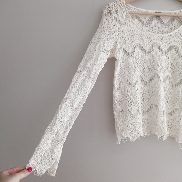 Farm Rio Sheer Lace Long Sleeve Ivory Blouse P (00-0) - Picture 4 of 16